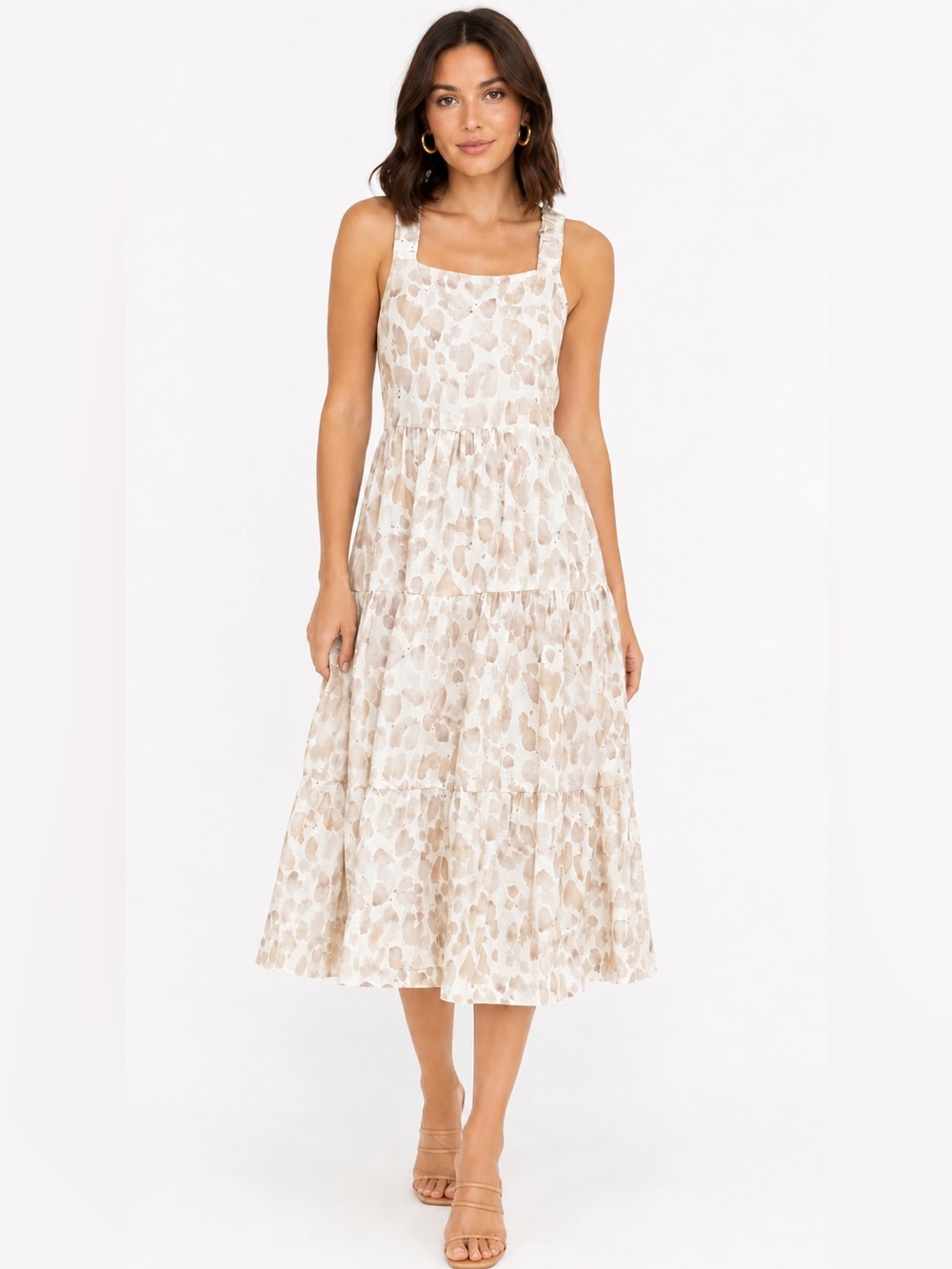 Bella Dahl 100% Linen Scrunch Strap Tiered Midi Dress SMALL Lightweight Chic
